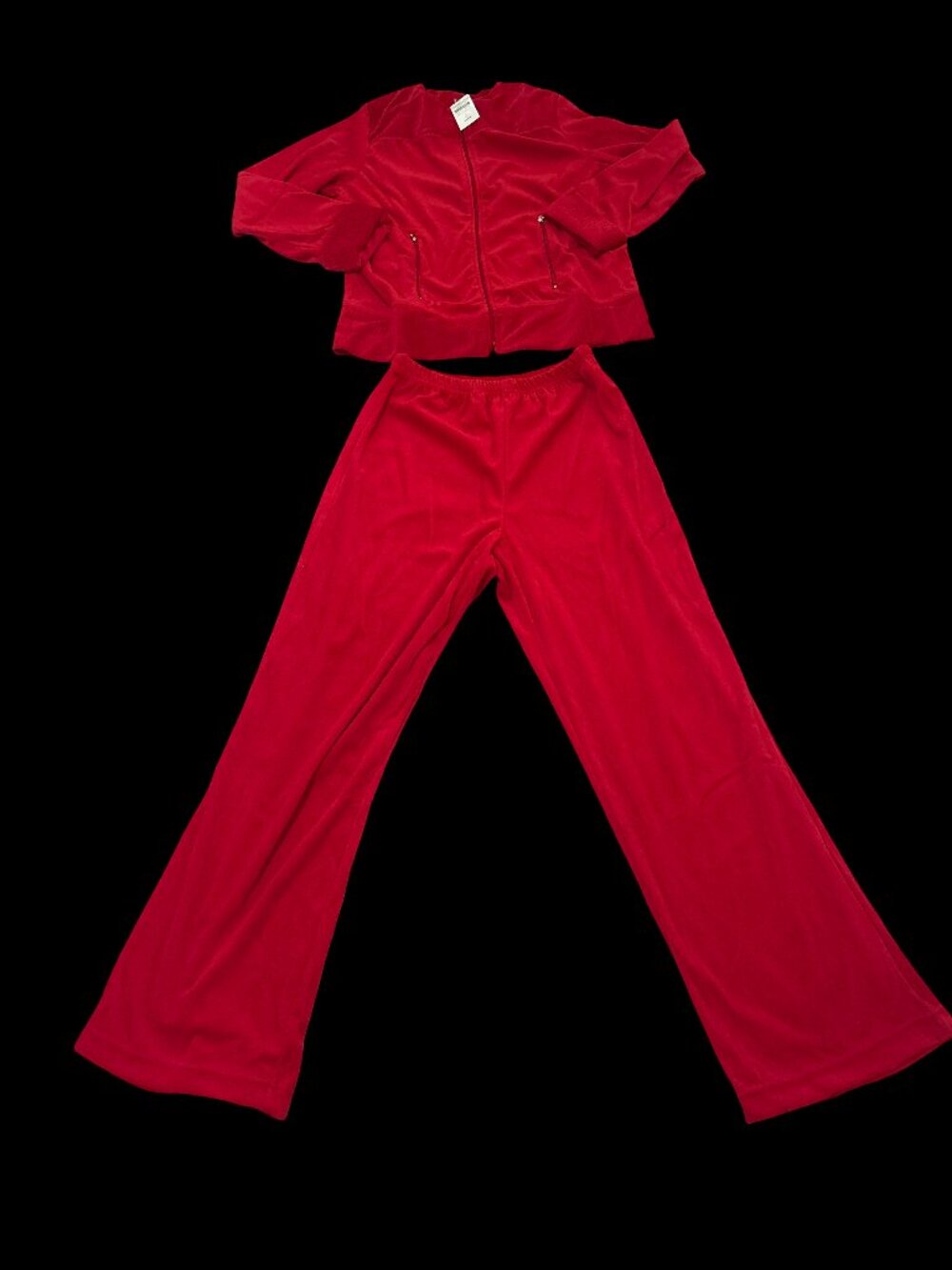 NWT Vintage Coldwater Creek Velour Tracksuit Set Red Ribbed Velvet Pant Small